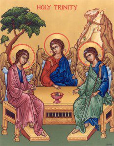 Trinity icon by Rublev with tree in background